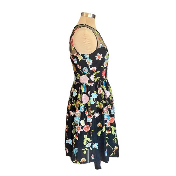 New York & Co Black Mesh Allover Floral Embroidered Dress Sz 6 Fairy Prom Party - Picture 3 of 10